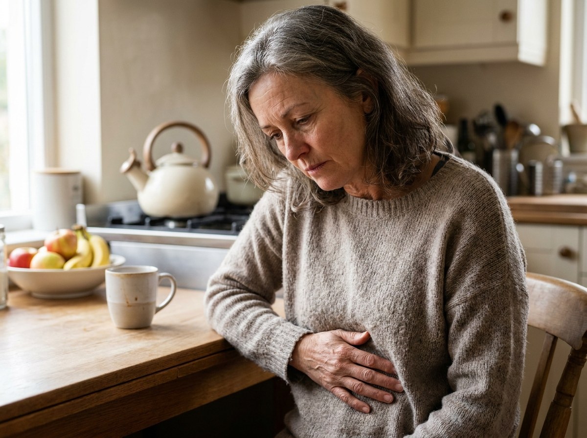 Woman checking her blood pressure at her kitchen table